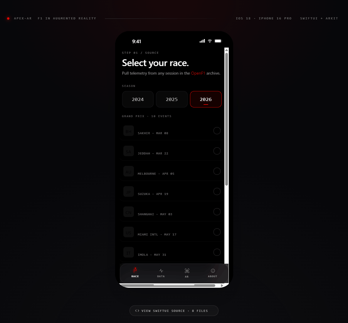 Race select screen