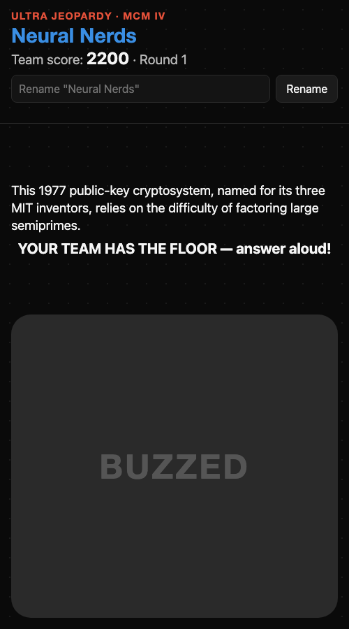 Player phone showing the team has the floor