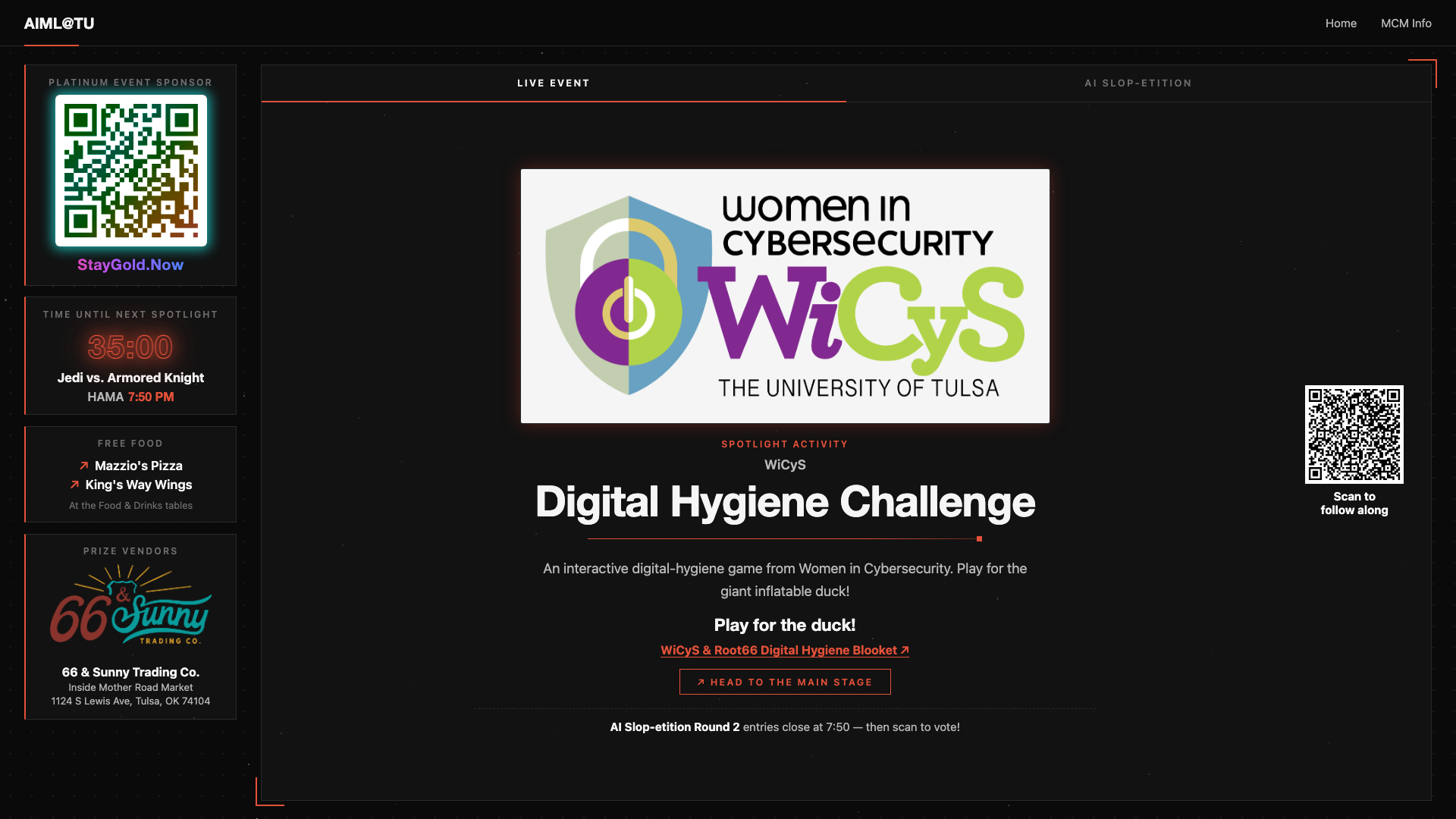 WiCyS Digital Hygiene Challenge spotlight card with the Blooket link